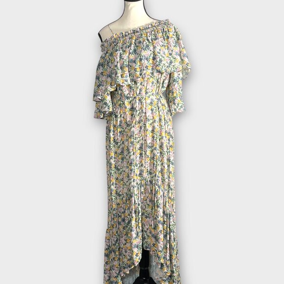 Mango MNG Off One Shoulder Dress Sz SMALL Floral Ruffle Tie Belt NEW - Picture 4 of 14